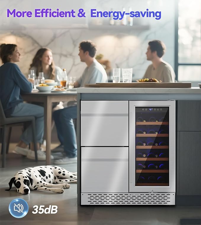 30'' Outdoor Wine and Beverage Refrigerator 80 Cooler, 2 Drawer Dual Zone Wine Fridge with Intelligent Control Advanced Compressor Under Counter Freestanding for Patio Bar Cabinet