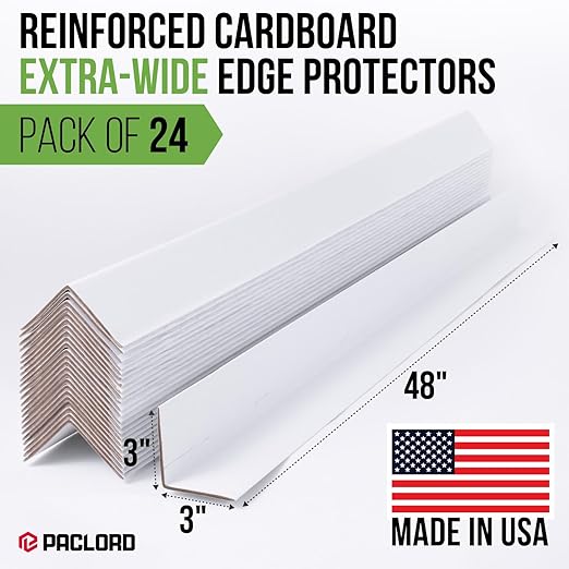 Extra-Wide 48" x 3" x 3" Reinforced Cardboard Edge Protectors (Pack of 24) – 0.16" Standard-Duty Thickness – Cardboard Edge Protectors for Shipping – American Quality Pallet Edge Protector