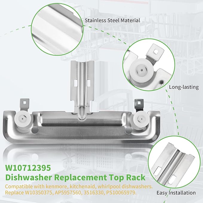 UPGRADED W10712395 Dishwasher Upper Rack Adjuster Kit - Compatible with Whirlpool Kenmore Kitchenaid Dishwasher - Replace W10350375 PS10065979 AP5957560, Fit for WDT730PAHZ0 WDT750SAHZ0 WDT970SAHZ0