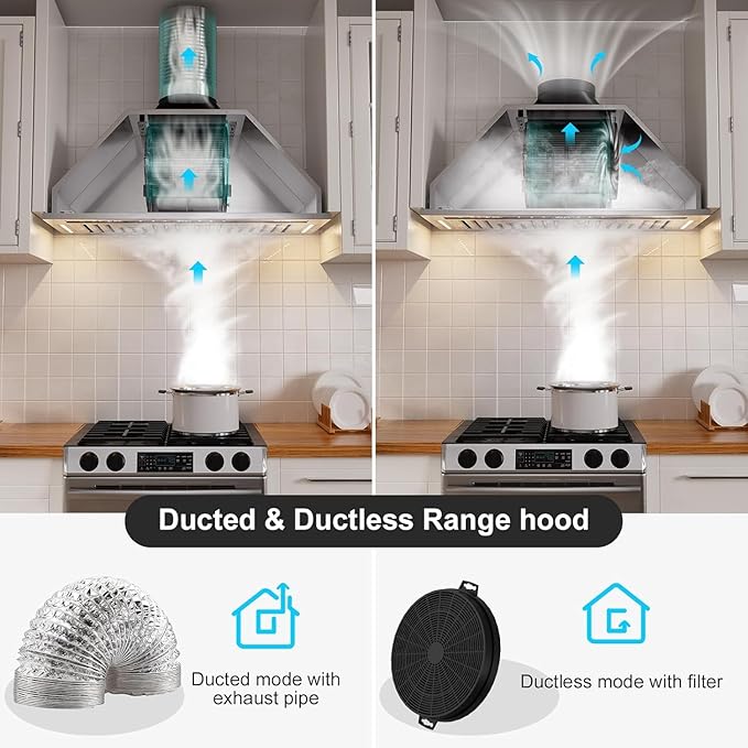 36 Inch Insert Range Hood with Voice/Gesture/Touch Control, 900 CFM Built-in Kitchen Hood Vent with 4 Speed Exhaust Fan, Memory Mode, Adjustable Lights, Ducted/Ductless Convertible