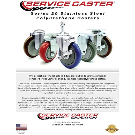 Service Caster Brand Replacement Caster for Uline Caster H-7448S - Stainless Steel Swivel Top Plate Caster with 4 Inch Maroon Polyurethane Wheel - Fits Carts and Platform Trucks H-3352