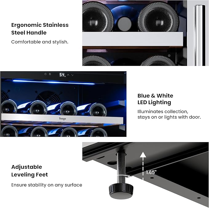 Yeego 24 Inch Wine Fridge Cooler - 89 Bottles Wine Cooler with Glass Door, 40-65℉ Built-In or Freestanding Wine Refrigerator with Door Lock and 2 Color LED for Kitchen Bar Office (Left-Hinged)