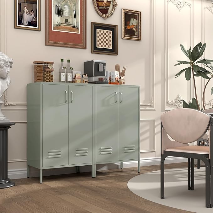 Metal Cabinet,Entryway Storage Cabinets with Adjustable Shelves,Metal Locker Cabinet for Classroom,Living Room,Grey Green