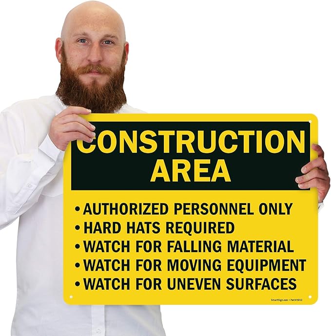 SmartSign "Construction Area - Authorized Personnel Only, Hard Hats Required" Sign | 18" x 24" Aluminum