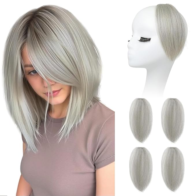 REECHO Clip in Hair Volumizer, Short Thick Clip in Hairpieces Adding Extra Hair Volume Extensions for Women with Thin Fine (Silver Grey, 8 Inch(Pack of 4))