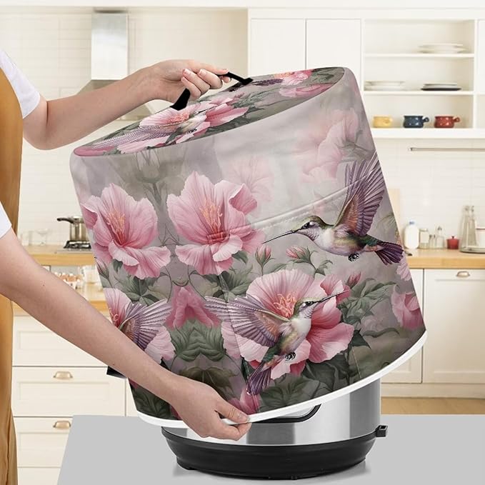 Flashideas Hummingbird Flower Pressure Cooker Cover for Women Insulated Rice Cooker Cover with Easy to Clean Lining Stain Resistant Dust Cover with Pockets for Instant Pot 6 Quart Appliance Cover