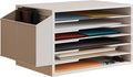 12x18 Construction Paper Organizer,6-Tier Adjustable Literature Organizer,Large Wooden File Sorter with Side Pocket,Office Mailbox for Home,Classroom,Office (White, Large 6 Slots)