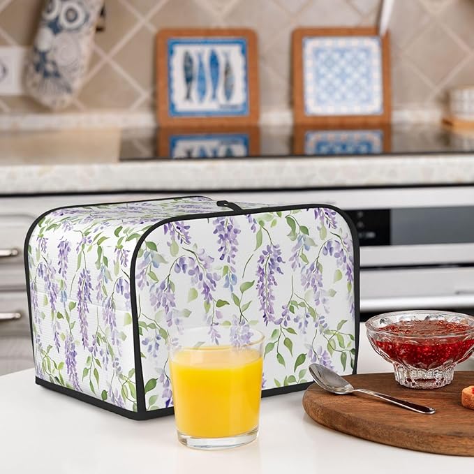 4 Slice Toaster Cover for Kitchen Lavender Flower Pattern Waterproof and Dustproof Toaster Dust Cover with Side Pockets Decorative Universal Cover for Wide Slot Toasters and Small Appliances