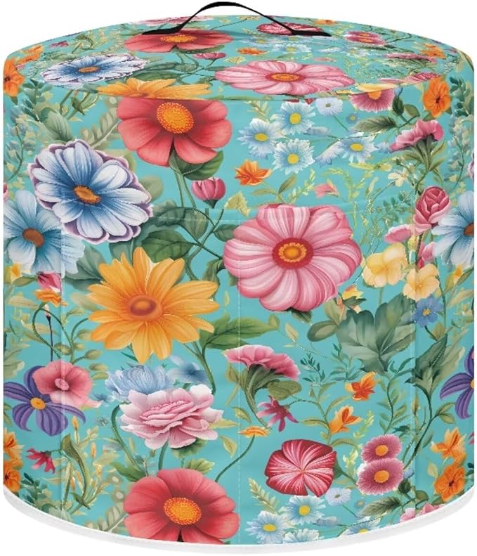 TODIYADDU Green Colorful Floral Pressure Cooker Cover with Handle Fashion Kitchen Appliance Dust Covers for Portable Air Fryer Dust Cover Round Protective Cover Bag Trendy Home Decors