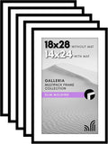 Americanflat 18x28 Picture Frame with Polished Plexiglass - Set of 5 - Use as 14x24 Frame with Mat or Display 18x28 Photo Without Mat - Galleria Collection - Picture Frames for Wall Display - Black