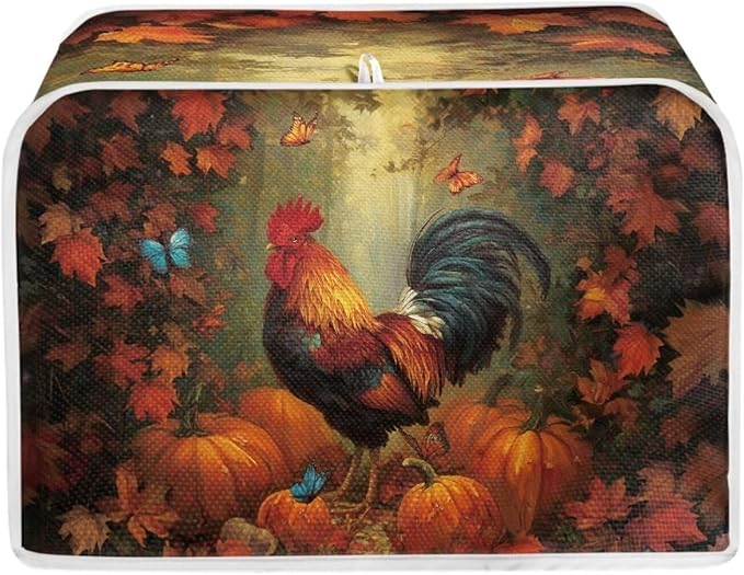 UNICEU Fall Toaster Cover 2 Slience Rooster Pumpkin Butterfly Print Fingerprint Protection for Bread Maker Kitchen Small Appliance Protection Home Decor
