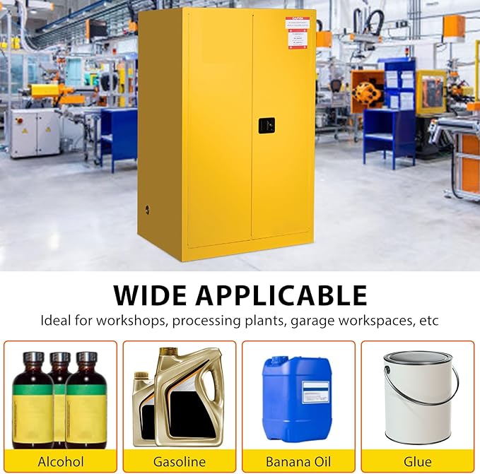 60 Gal Flammable Safety Cabinet, 65" x 34" x 34" Galvanized Steel Industrial Flammable Liquid Storage Cabinet with Adjustable Shelves, Fireproof Double-Wall Design, Manual Close Doors