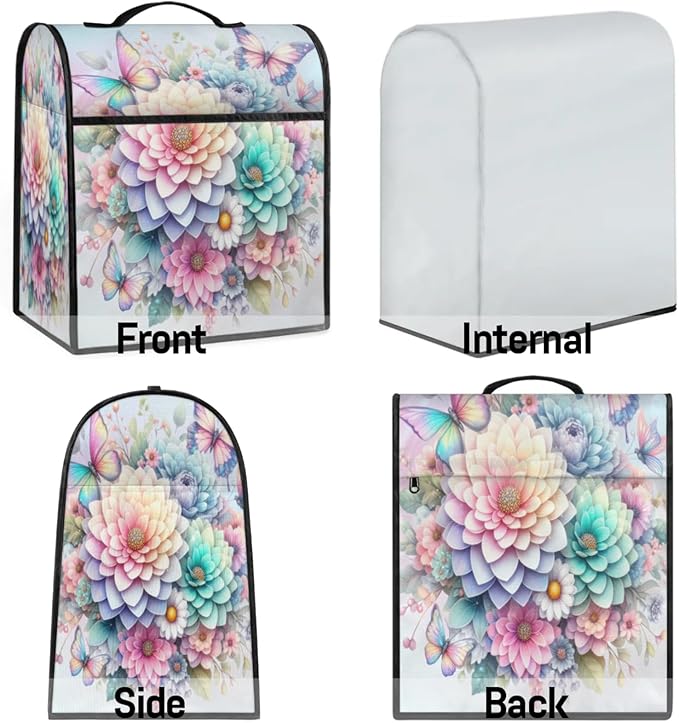 Kitchen Aid Mixer Cover Rainbow Flower Stand Mixer Cover Compatible with 6-8 Quarts Stand Mixers, Dust Covers with Zipper Pocket Foldable Washable Kitchen Aid Organizer Bag