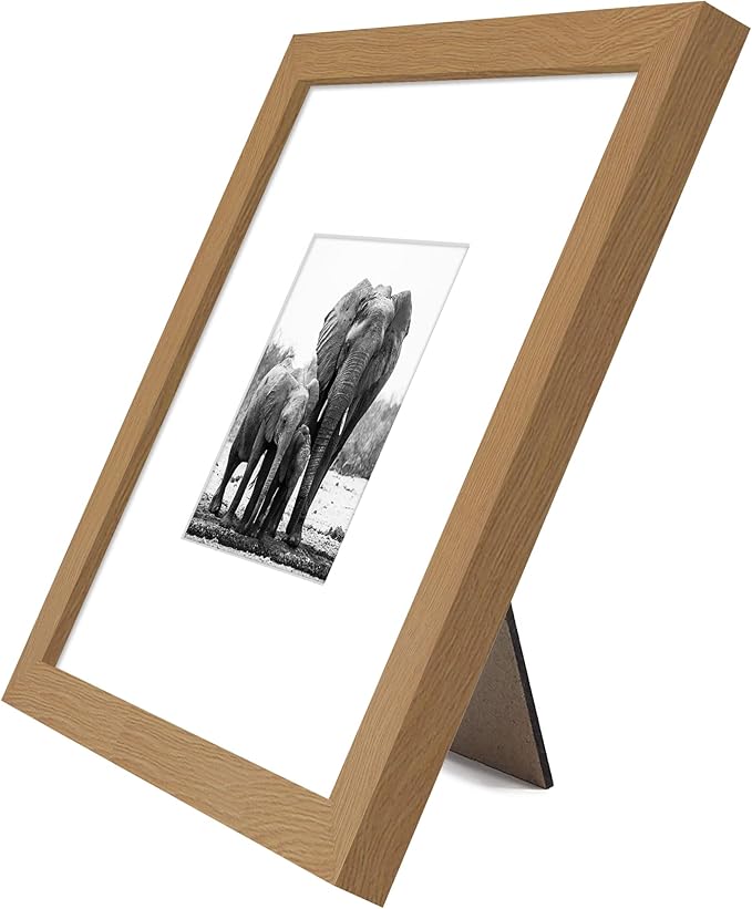 Americanflat 8x8 Picture Frame with Shatter-Resistant Glass - Use as 4x4 Frame with Mat or Display 8x8 Photo Without Mat - Signature Collection - Square Frames for Tabletop and Wall - Dark Oak