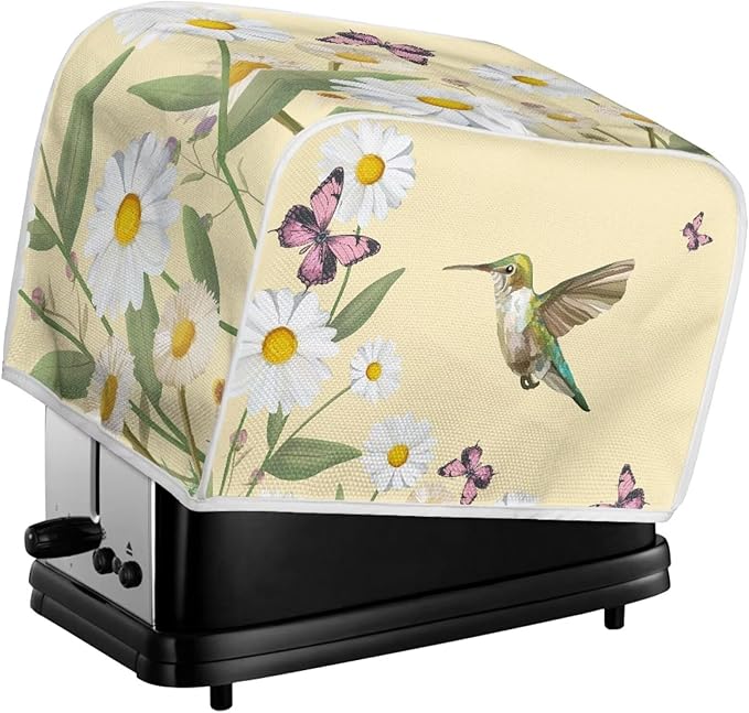 Hummingbird Daisy Butterfly Print 2 Slice Toaster Cover for Kitchen Small Appliance Universal Size Dustproof Fingerprint Protectors