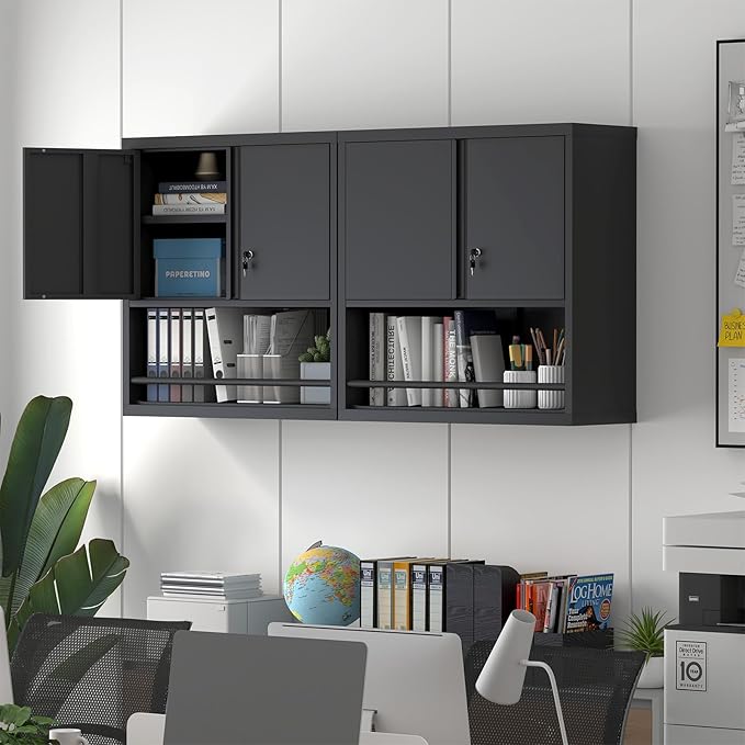 Garage Cabinets,Metal Wall Cabinet with 2 Doors,Lockable Storage Cabinet,Wall Cabinet for Garage,Warehouse,Home Offcie,Black