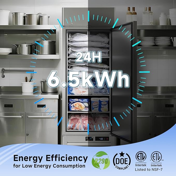 VEECOOL 27" WiFi Enabled Commercial Freezer Upright with App Control, 23 cu.ft. Stainless Steel Single Door Reach-in Freezer with 4 Shelves, Right Hinged Door, Auto Defrost, ETL&ETL Sanitation