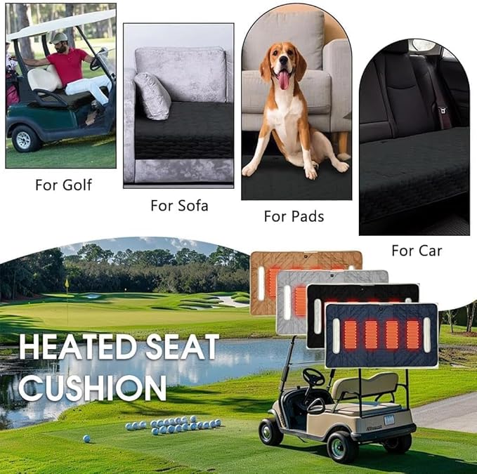 Universal Heated Golf Cart Seat Cover - Waterproof Golf Cart Heater Accessory w/ 4-Zone Warmth, 3 Heat Levels, USB/Type-C & 12V Plug for EZGO/Yamaha/Club Car (Navy Blue)
