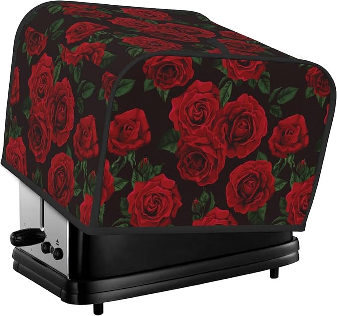 Red Black Rose Flower 4 Slice Toaster Cover, Waterproof Toaster Dust Cover Bread Maker Protective For Small Kitchen Appliance Dining Room Table Home Decor Gifts