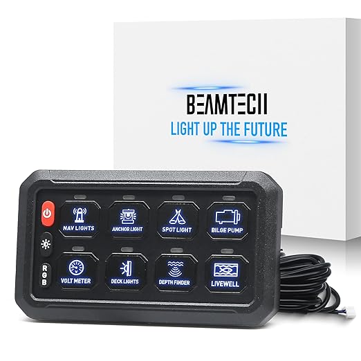 BEAMTECH 8 Gang Switch Panel, RGB Multifunction Switch Toggle Momentary Pulsed Circuit Control Relay System Box Auxiliary Touch Control Switch LED Light Controller for Off Road ATV UTV Car Truck Van