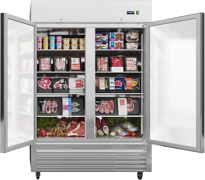 Commercial Freezer, 54"W Commercial Refrigerators, 49 Cu.Ft Commercial Reach-in Freezer, ETL Upright 2 Doors Auto-Defrost, Commercial Freezer Upright with 8 Shelves for Restaurant, Bar, Market