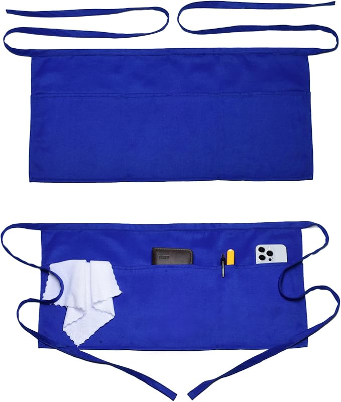 Argstar 2 Pack Server Apron with 4 Pockets, Waitress Waiter Waist Short Aprons(Available in 60/120 Pack)
