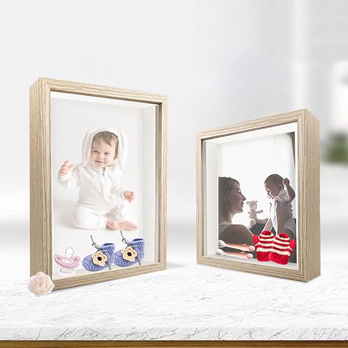 8x8 Shadow Box Frame Display Case, Display Case Box for Memorabilia, Medal, Crafts,Tickets and Photos, Picture Frame for Wall and Tabletop (3pcs-Natural Wood, 8x8)