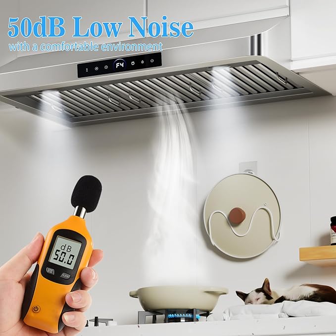 36 inch Range Hood Under Cabinet, 1200 CFM with 4-Speed Gesture Sensing & Touch Control, Stainless Steel Kitchen Stove Vent Hoods with 2 LED Lights, Time Setting, Dishwasher-Safe Baffle Filters