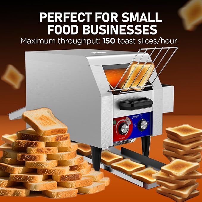 Commercial Conveyor Toaster w/ 1 Slice Wide Slot, 150 Slice/hour Commercial Toaster w/ 7.2’’ Wide and 3‘’ Opening, Industrial Kitchen Cooking bagel w/Stainless Steel and Heavy Duty