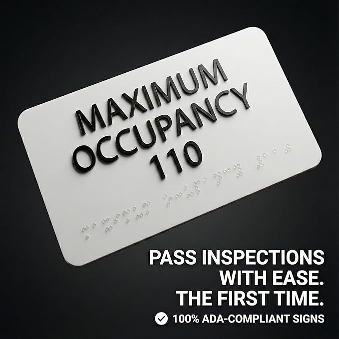 ALPHA DOG ADA SIGNS Custom Maximum Occupancy Sign 4x8 Inch - Personalized Room Capacity Limit Sign with Grade 2 Braille - ADA Compliant Business Signage - Made in USA - White