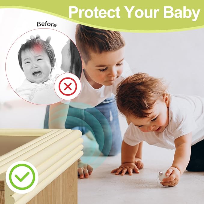Baby Proofing Wall Corner Protector,Edge Guard Corner Protector,6.56ft Thinken Soft Corner Protectors Pre-Taped Soft Rubber Foam Edge Cushion for Furniture (White, 6.56Ft x 5.9" W x 0.47" Th)