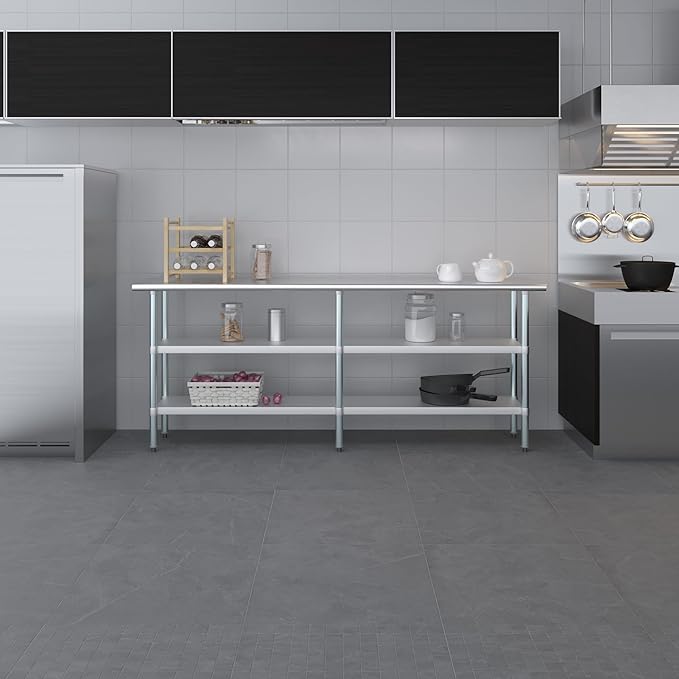 AmGood Stainless Steel Work Table with 2 Shelves | NSF | Metal Utility Table (84" Long x 18" Deep)