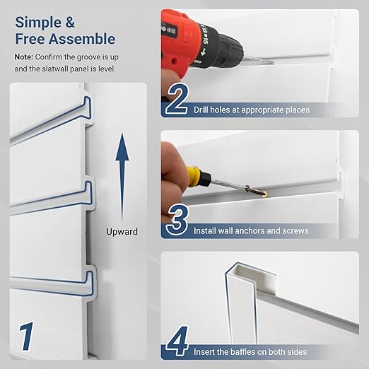 Slatwall Panel 4 FT x 2 FT, Interlocking Slat Wall Paneling, Wall Mounted PVC Wallpanel, Suitable for Garage Storage and Organizer, Slatwall Board, Shelves - White
