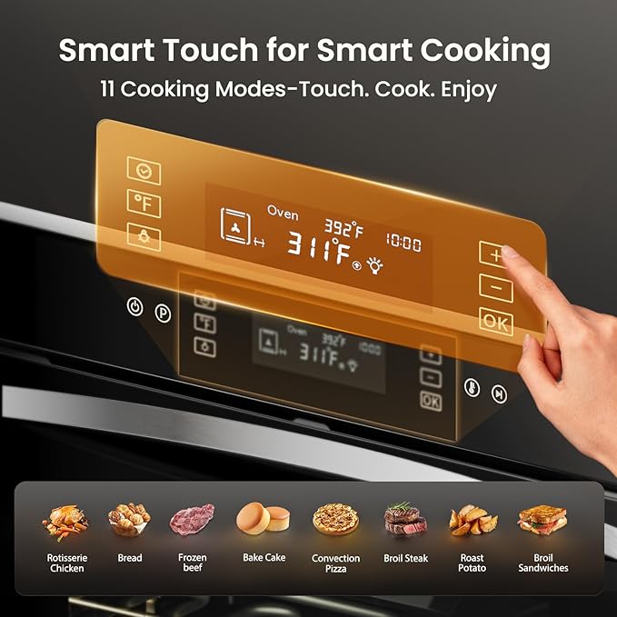 24 inch Electric Single Wall Oven, 2.83 Cu.Ft (80L) Wall Oven, Touch Control Built in Oven, 11 Cooking Functions with Safety Lock, 240V 3220W