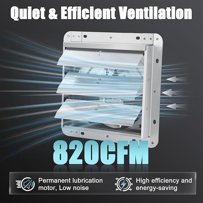 Criditpid 10 Inch Shutter Exhaust Fan 820 CFM, Wall Mounted Exhaust Fan with ON/OFF Power Cord for Greenhouse, Chicken Coop, Attic, Shed, Garage, Warehouses Ventilation, Low Noise louvered Vent Fan.