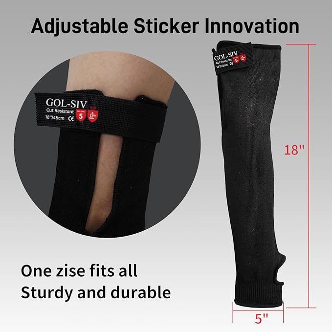 Cut Resistant Sleeves With Thumb Hole, Arm Protectors For Thin Skin And Bruising, Kevlar Sleeves Arm Protection For Women, Men, Elderly (17.7in, Black)
