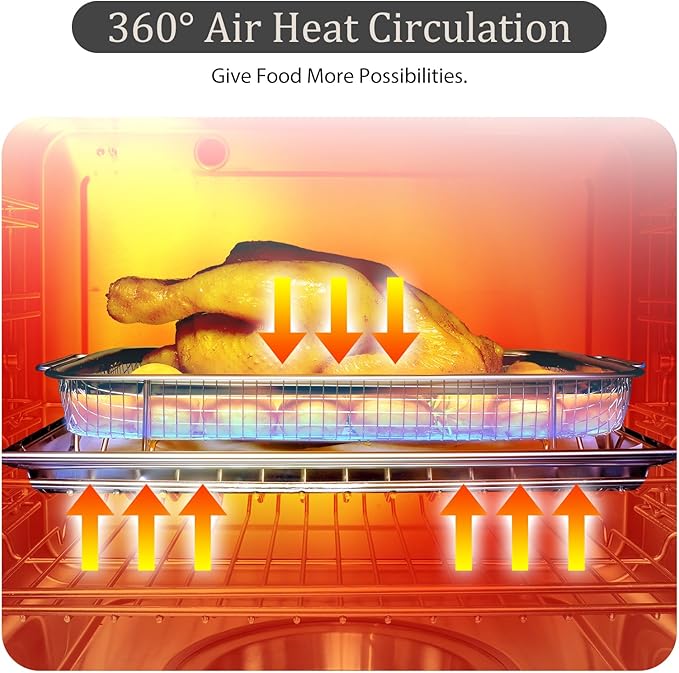 Air Fryer Basket for Oven, Stainless Steel Oven Air Fryer Basket and Tray Set, 2 Pack Air Fryer Pan Rack with 100 Pcs Parchment Papers - 15"x11" & 12.8"x9.6" (15"x11" & 12.8"x9.6")