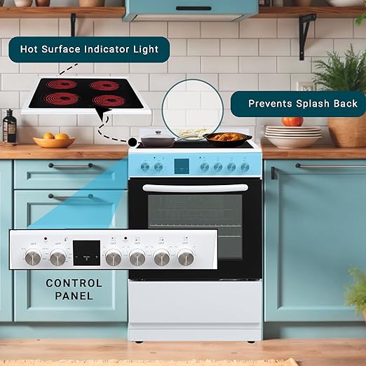 Equator 24" Electric Range in White, Ceramic Cooktop, Convection Oven & Air Fry Function – Compact Freestanding Stove for Baking, Broiling, Grilling, Air Frying & Everyday Cooking