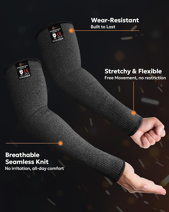 Evridwear Protective Arm Sleeves Cut Resistant Farmers Sleeves for Men Work, Gardening, Farming, Arm Protectors for Thin Skin and Bruising (Large, Black No Thumb Hole)