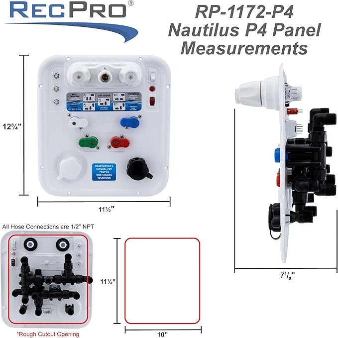 RecPro RV Water Management Panel | Nautilus P4 | 8-Function City-Water Fill (Yes, Include Install Kit) | Made in USA