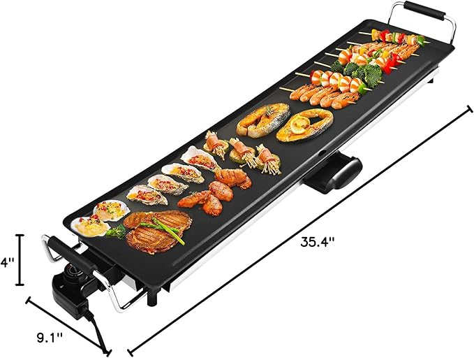 AEWHALE Electric Nonstick Extra Larger Griddle Grill-35" Teppanyaki Grill BBQ with Adjustable Temperature &Insulated Handles for Indoor/Outdoor