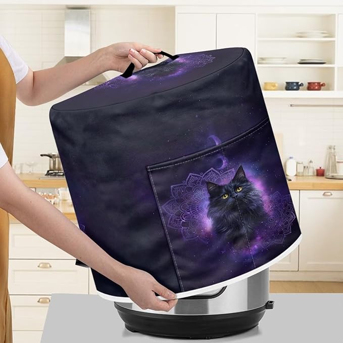 Xoenoiee Black Cat Boho Mandala Print Pressure Cooker Cover for Kitchen Appliance Dust Cover with Pockets for Rice Cooker Air Fryer Slow Cooker, for 8 Qt Pot