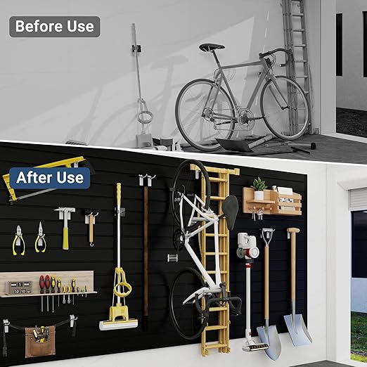 Slatwall Panel 4 FT x 4 FT, Interlocking Slat Wall Paneling, Wall Mounted PVC Wallpanel, Suitable for Garage Storage and Organizer, Slatwall Board, Shelves - Black