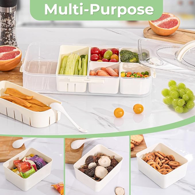 LUXEAR 2Pack 8-Compartment Snackle Box - Airtight Leakproof Divided Food Tray with Lid & Handle, BPA-Free Dishwasher Safe for Picnic, Fridge, Travel, Party, Ideal for Charcuterie & Food Storage