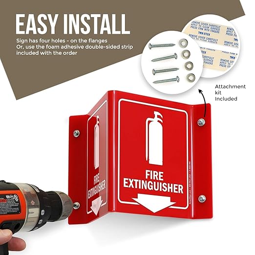 SmartSign Fire Extinguisher Projecting Sign with Arrow | 6" White on Red Polished Acrylic Signs for Corridor, lobby