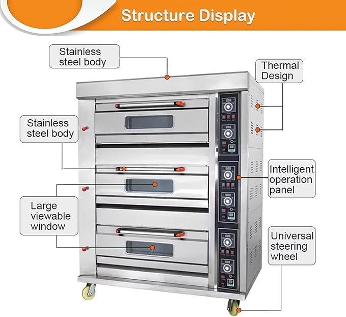 INTSUPERMAI Electric Gas Pizza Oven Stainless Steel Three Layers Movable Gas 6 Baking Dishes Pizza Oven Commercial Restaurant 110V 300W