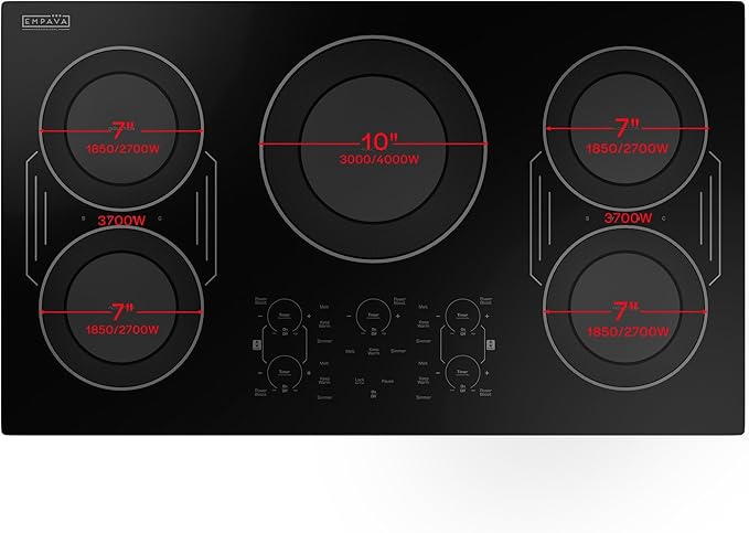 Empava Built-In Electric Induction Cooktop 36 Inch, Bridge-SYNC Element, Auto RapidHeat, 3 Preset Modes, Pan Sensor, Hardwired 208~240V, 50A, Black Vitro Ceramic Glass