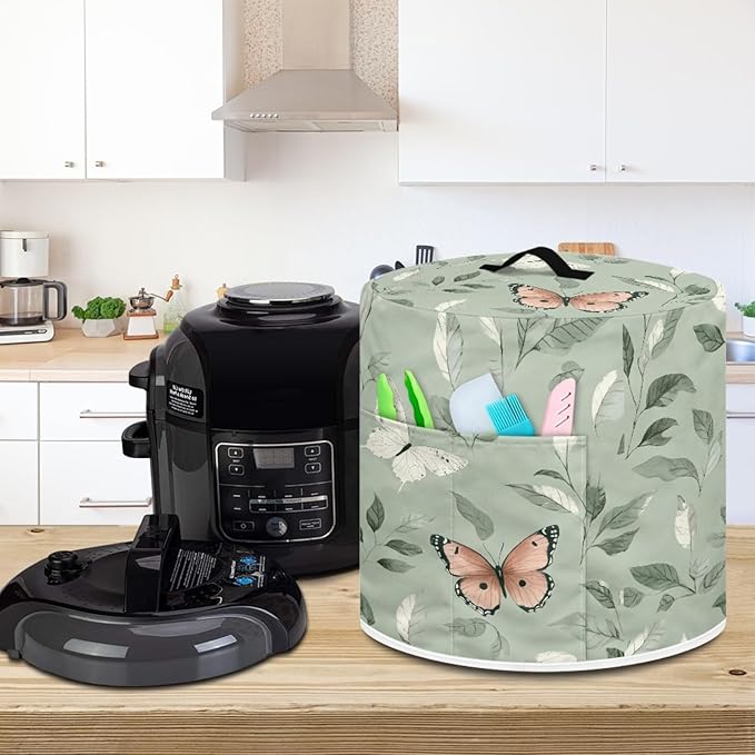 Dust Cover for 3 Quart Pressure Cooker Cover Dust Protection Easy Cleaning Electric Appliance Air Fryer with Pocket Home Decor, Butterfly Leaf Green