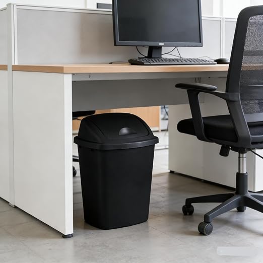 4 Pack Plastic Commercial Trash Can Wastebasket, Garbage Container Bin with Swing Top Lid, 6.6 Gallon/25 Liter