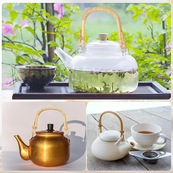 uxcell 3Pcs Bamboo Teapot Handle U-Shape Handle Replacement for Span 4.3-5.1 Inch Ceramic Pottery Tea Pots Tea Kettle Accessories Supplies, Rattan Winding